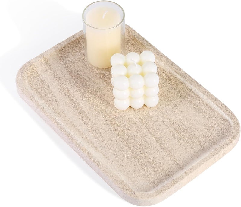 karibiber Marble Vanity Tray, Bathroom Tray Countertop, Decorative Dresser Organizer, Perfume, Jewelry Holder, Beige Stone Serving for Kitchen Sink Storage(MOCA Cream) - Image 1
